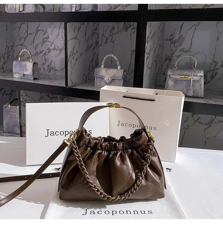 【设计师款】真皮钱袋包2024新款秋冬韩系高级感百搭手提斜挎水桶包