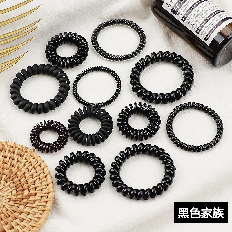 黑色电话线发圈女大号头绳超细扎头发发绳小号橡皮筋皮套电话圈