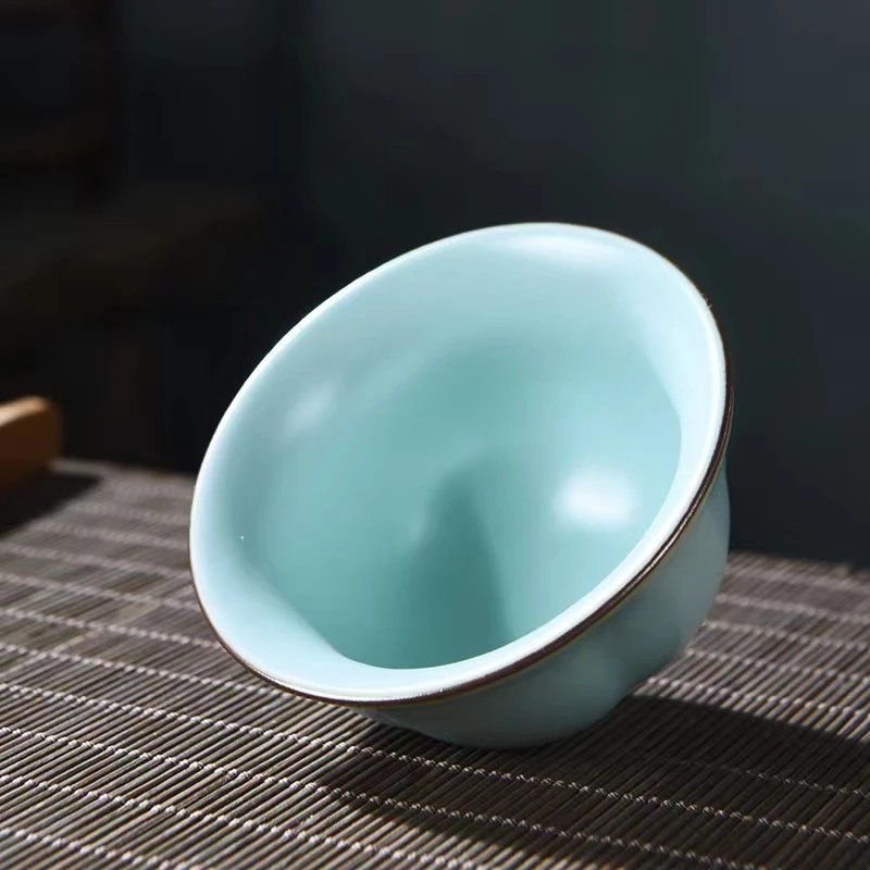 天青汝窑大号茶杯单杯瓷小容量功夫茶具家用复古开片可养