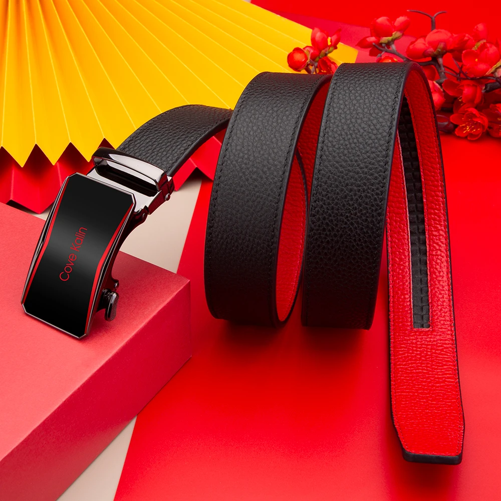 Covekalin男士真皮牛皮新款本命年红色真皮轻奢百搭时尚真皮腰带