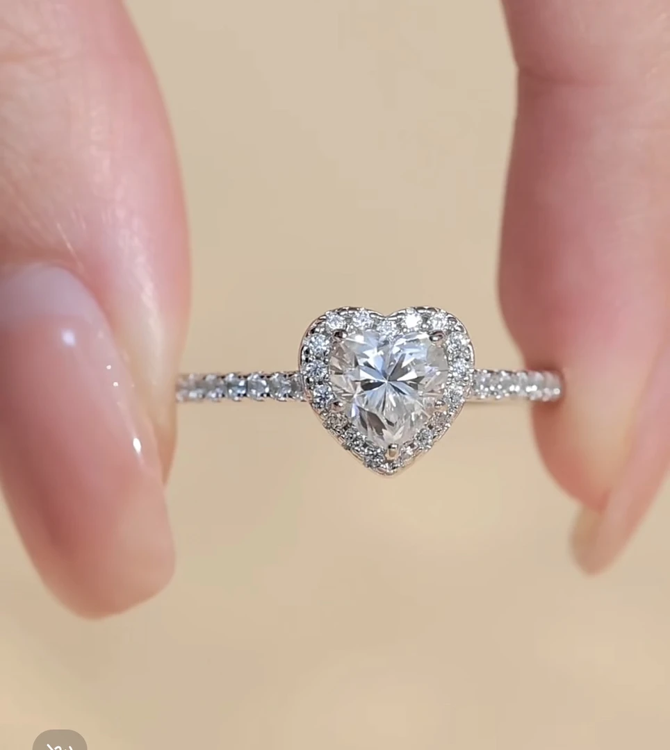 925银莫桑石戒指 【爱心1克拉】高品质经典时尚轻奢镶嵌女戒婚戒