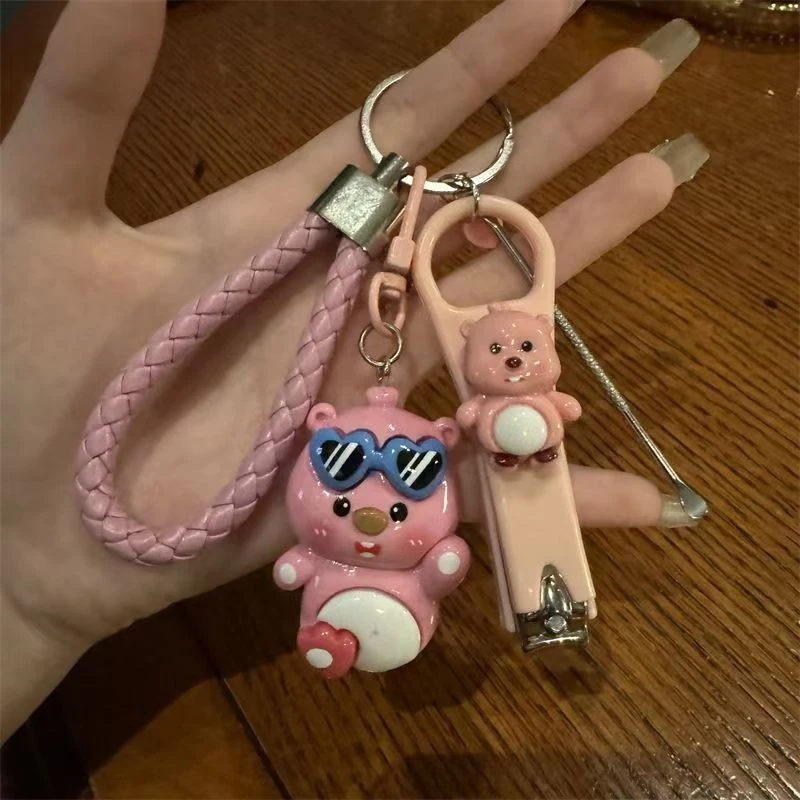 可爱钥匙扣指甲剪海狸情侣挂饰挂件男女生卡通钥匙链闺蜜