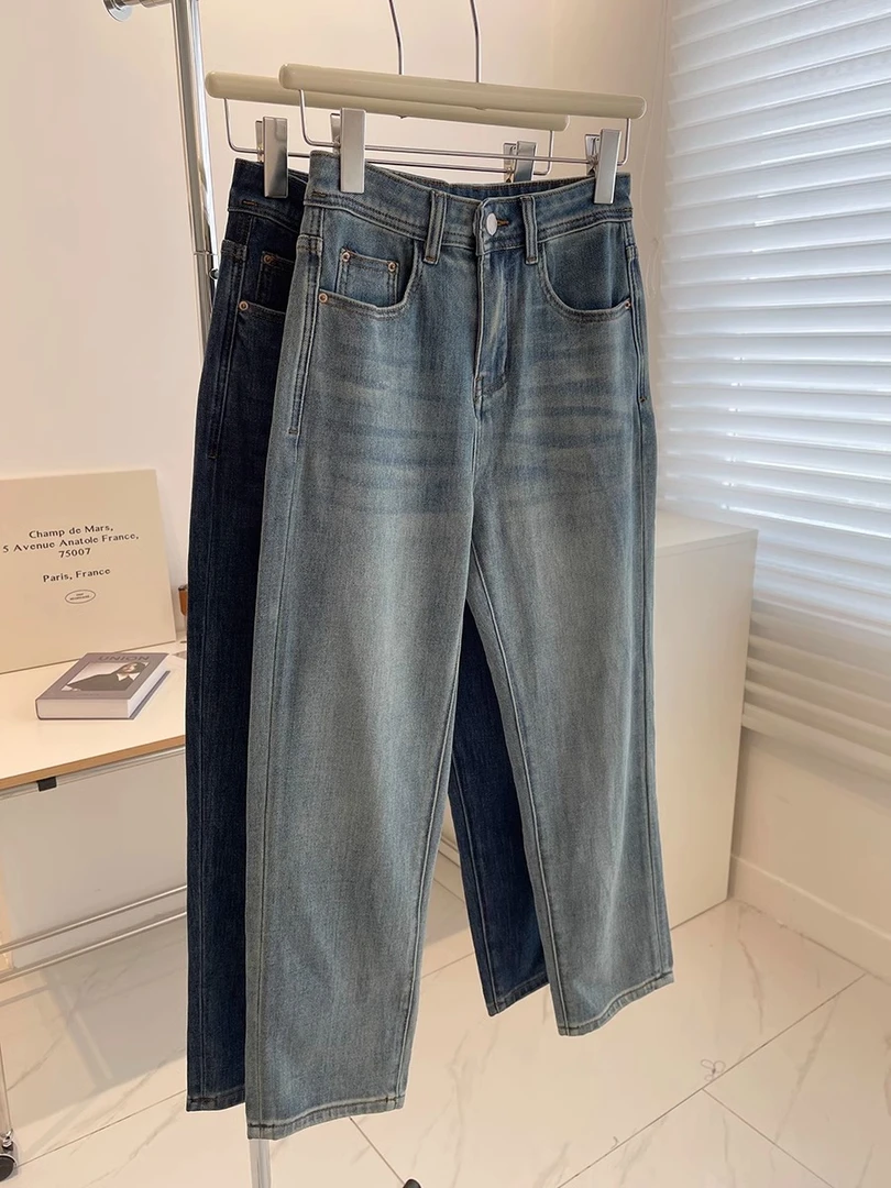 百搭高腰直筒九分裤女春季新款梨形身材显瘦小个子弹力法棍裤