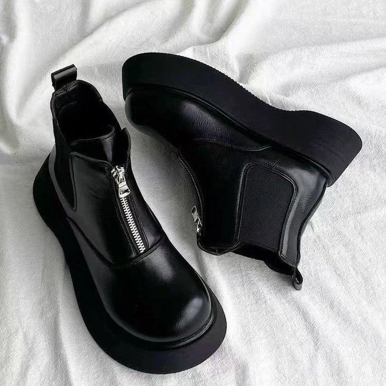 厚底英伦马丁靴女2024新款加厚短靴圆头切尔西靴子增高秋冬烟筒靴