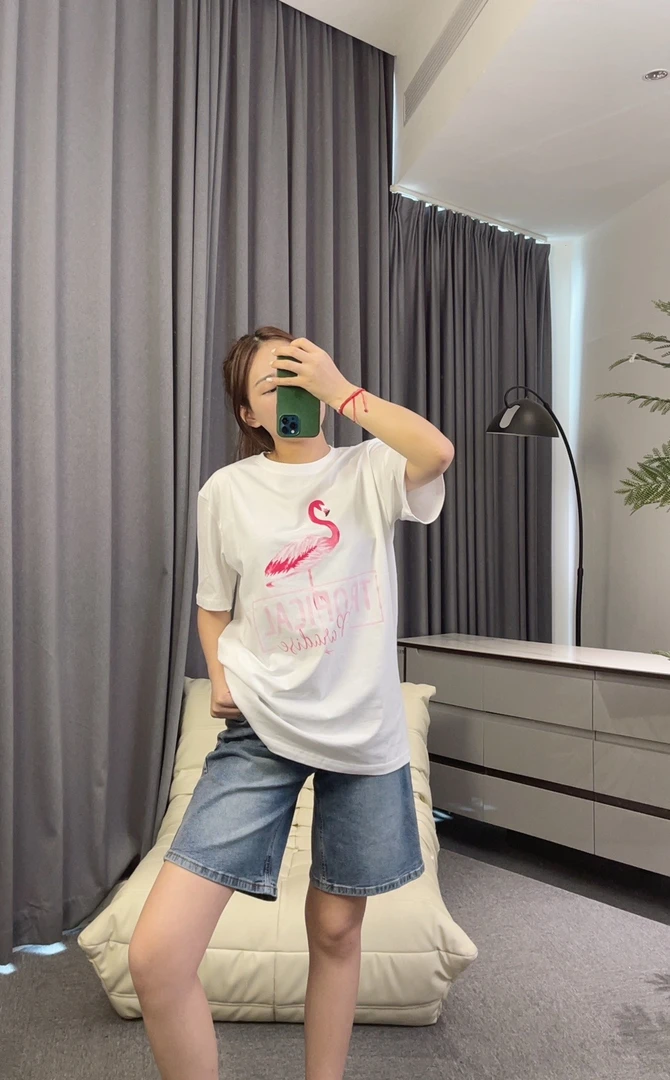 甘姐【丹顶鹤T恤】 100%棉 韩版百搭火烈鸟宽松舒适T恤  ZS-C168003