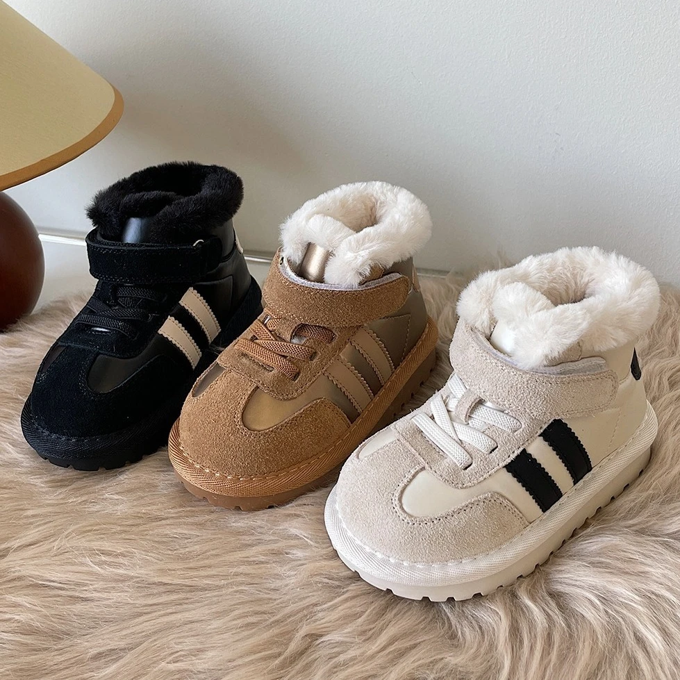 儿童棉靴男童雪地靴冬鞋加厚加绒小童宝宝大棉鞋女童时尚面包鞋潮