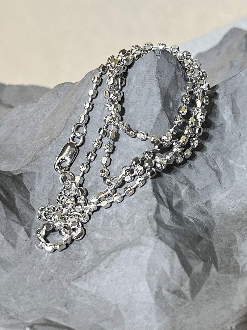 链子925银 意货爆闪镜面珠拼接镭射珠强光项链颈链素链45+5