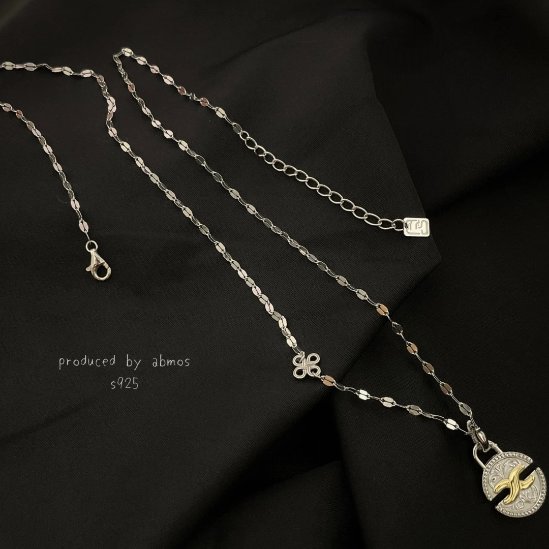 坠链均925银 意货高定款撞色设计唐草花圆牌项链N5852