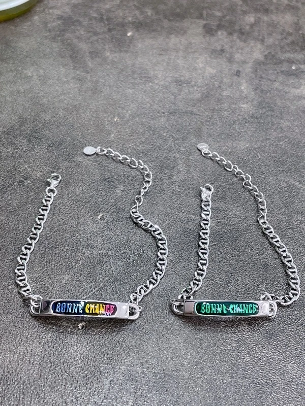 925银珐琅银制品 孤品清仓猪鼻链滴釉幸运牌手链