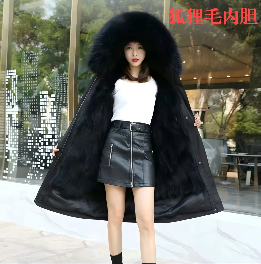 (买一送一)冬季新款女士(狐狸)内胆活里活面可拆卸秋冬派克服加厚
