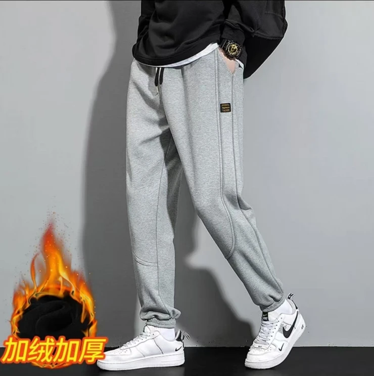 冬季加绒卫裤宽松运动潮流束脚九分运动裤