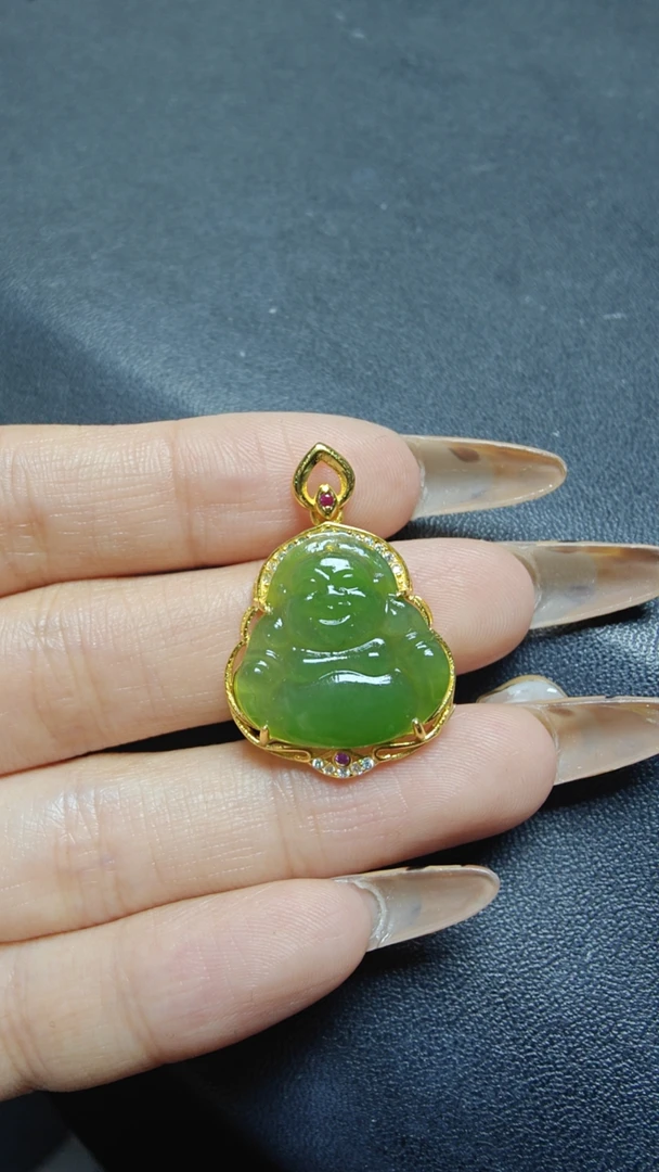 碧玉佛公s925银镶