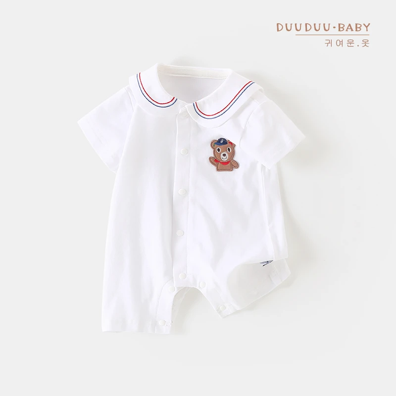 G贝嘉乐【高定版】夏季宝宝海军领连体衣婴幼儿个性刺绣爬服