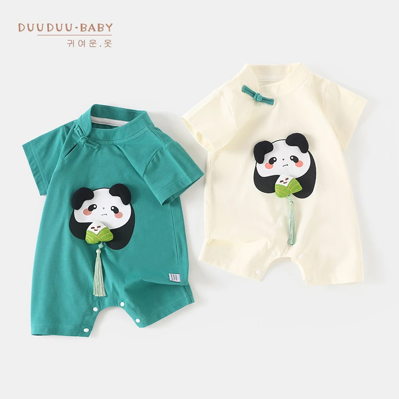 Gz贝嘉乐【高定版】宝宝衣服夏季薄款婴儿连体衣新中式熊猫超萌