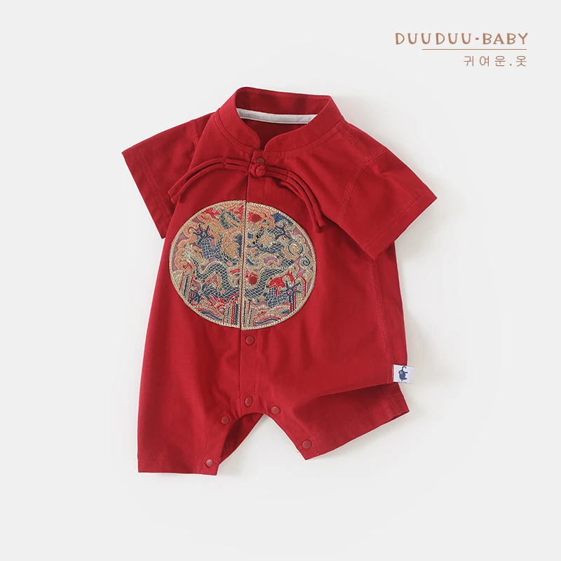 G贝嘉乐【高定版】夏季薄款婴幼儿短袖连体衣新无骨中国风宝宝1