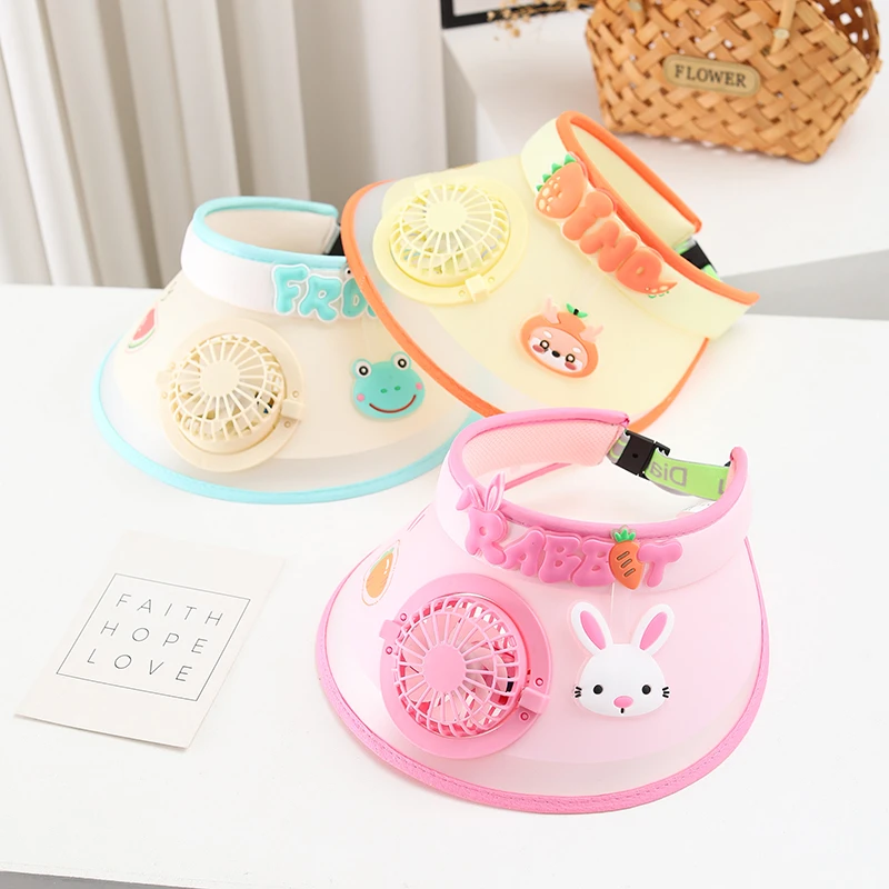 男女宝宝春夏新款透气卡通可爱沙滩户外空顶遮阳帽太阳帽风扇帽子