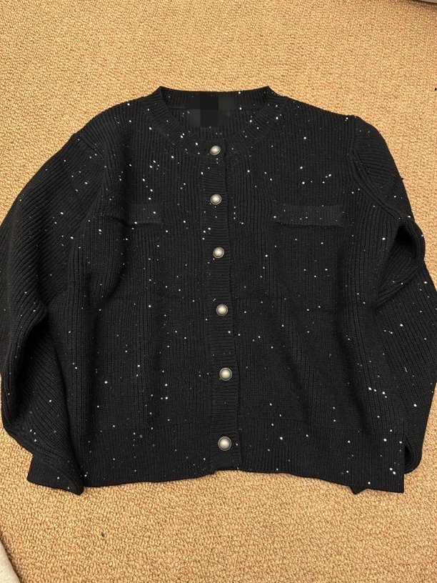 林杠杠冬季新品/小亮片铜扣毛衣开衫