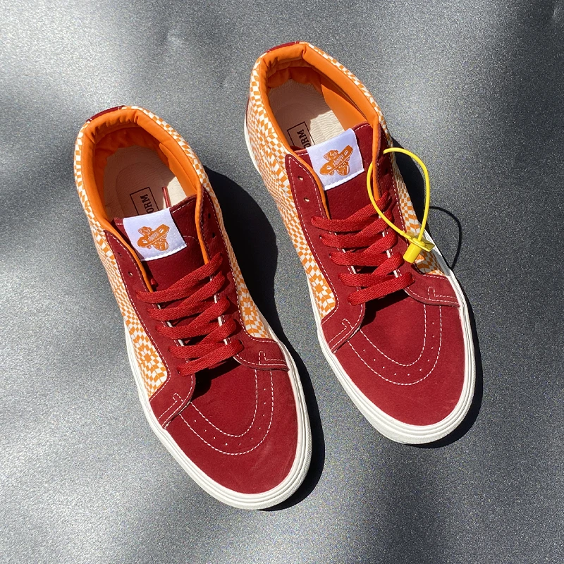 新款橙红色鸳鸯中帮帆布鞋夏季高档潮鞋韩系风男女情侣鞋百搭运动