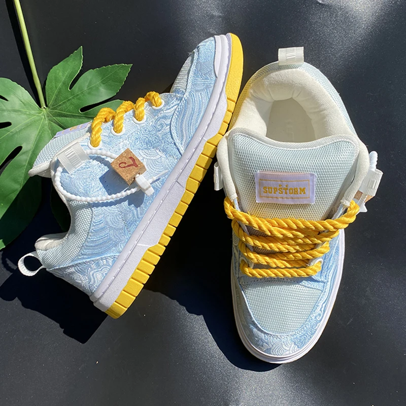 欧洲站蓝色板鞋潮鞋学生休闲鞋防滑潮流男鞋情侣鞋厚鞋舌面包板鞋