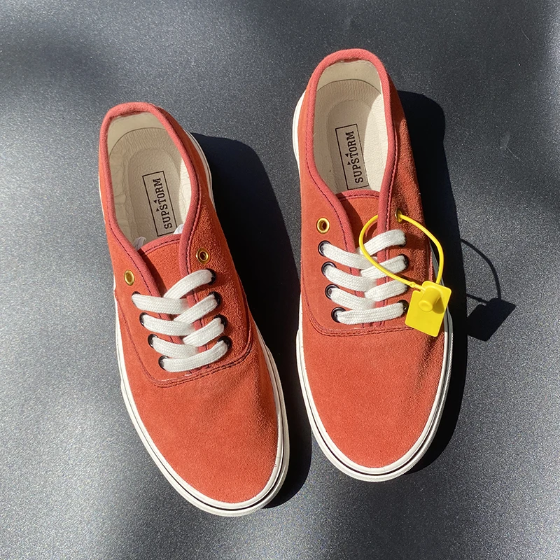2025夏季橘色休闲板鞋男士板鞋舒适反毛皮帆布鞋经典低帮纯色情侣