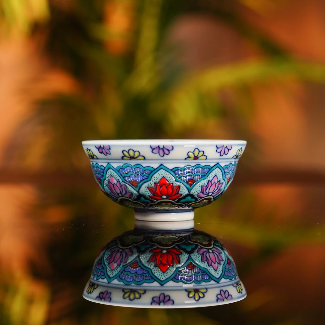 正德御窑  斗彩莲花杯 手作陶瓷茶具主人杯手工喝茶饮茶茶生活