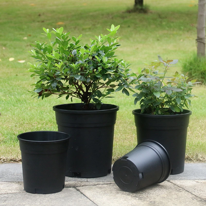黑色加仑盆塑料花盆绿植盆栽绿萝月季平底侧开孔基地用盆