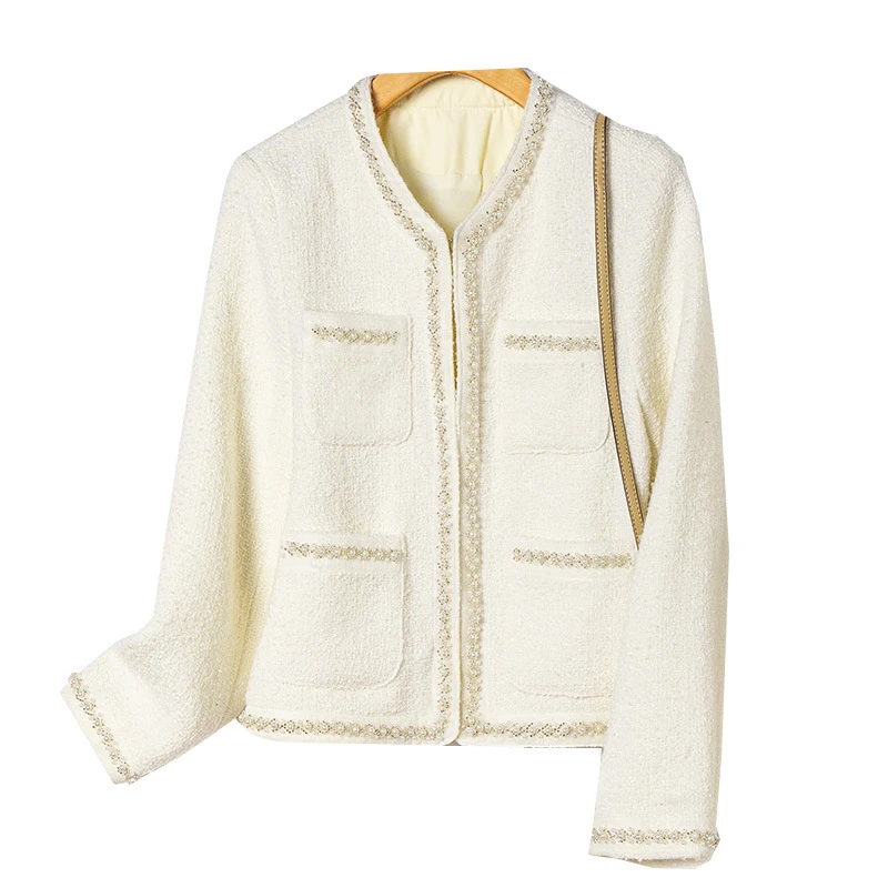 小香风短外套春秋2024年新款手工钉珠高级感淑女法式气质上衣