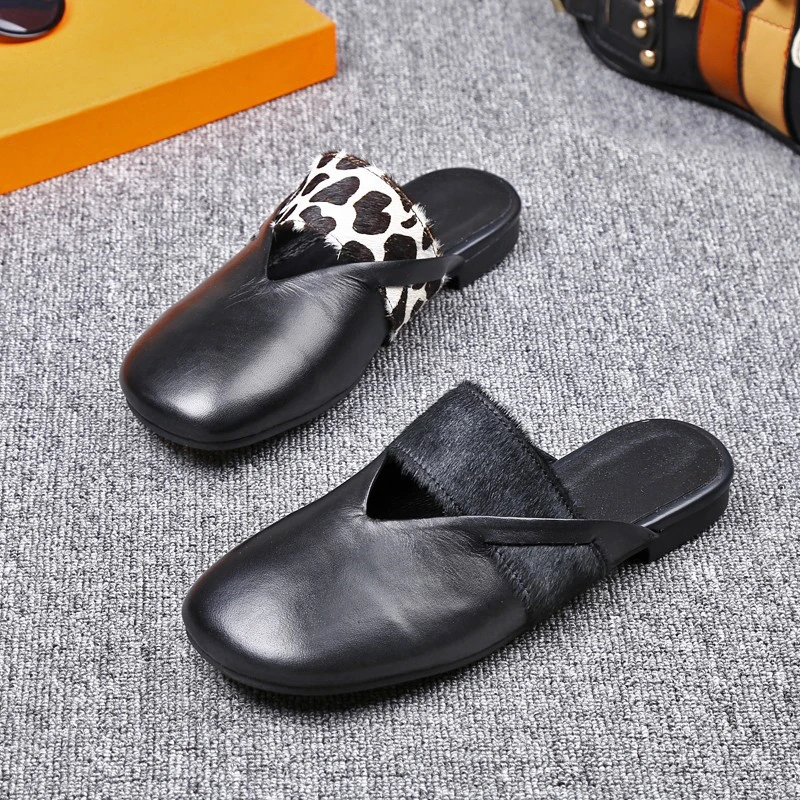 网红软皮包头凉拖2024夏季新款平底防滑一脚蹬软底百搭潮流半拖鞋