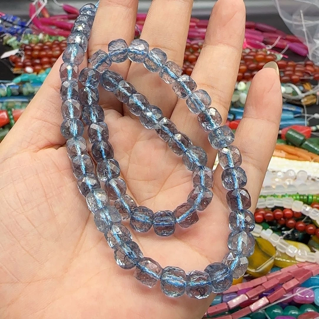 玛瑙/玉髓珠宝半成品合金蓝水晶方糖一条7mm