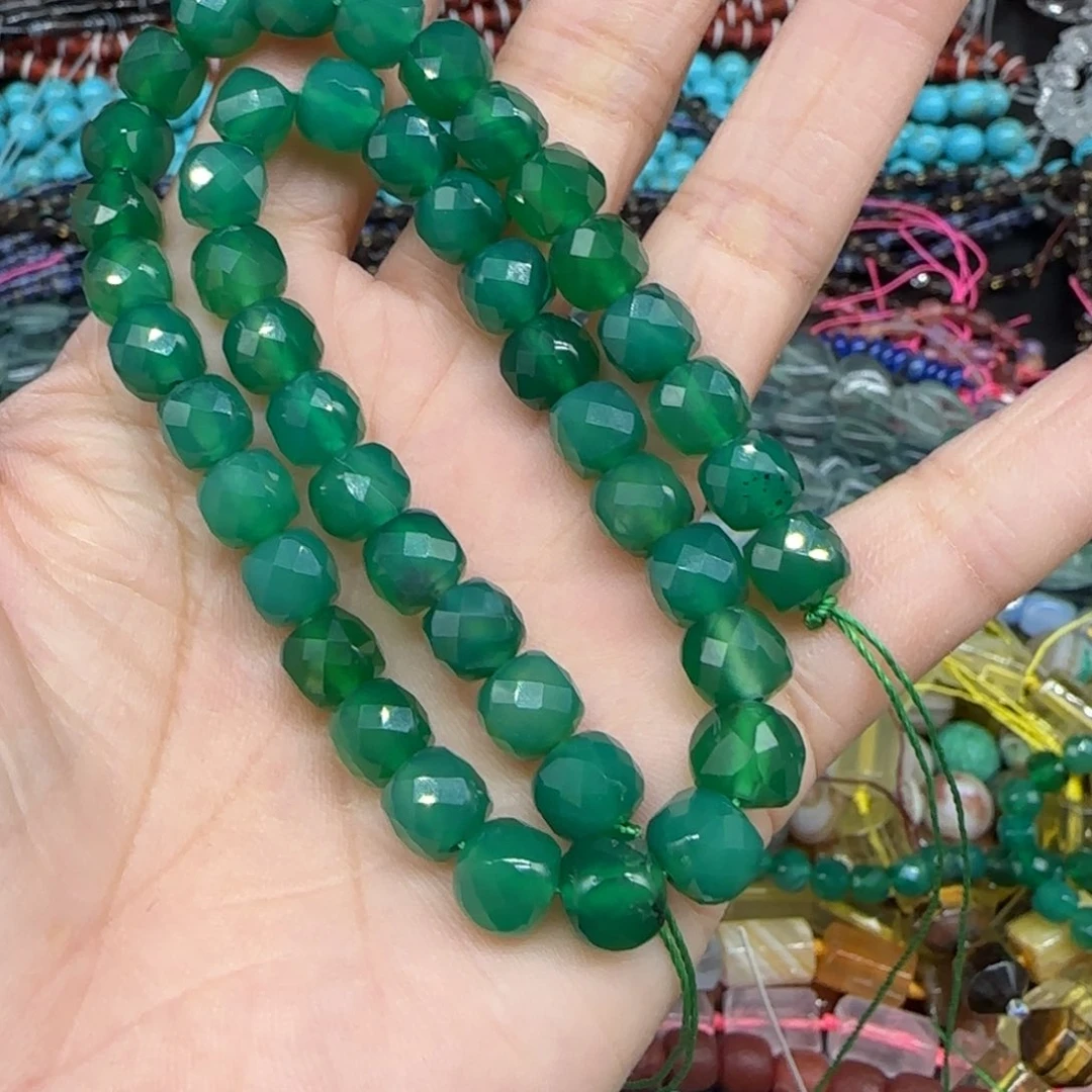 玛瑙/玉髓珠宝半成品合金绿玛瑙6mm方糖一条