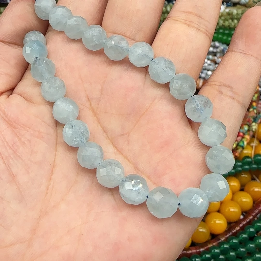 玛瑙/玉髓珠宝半成品合金切面海蓝宝半条8mm