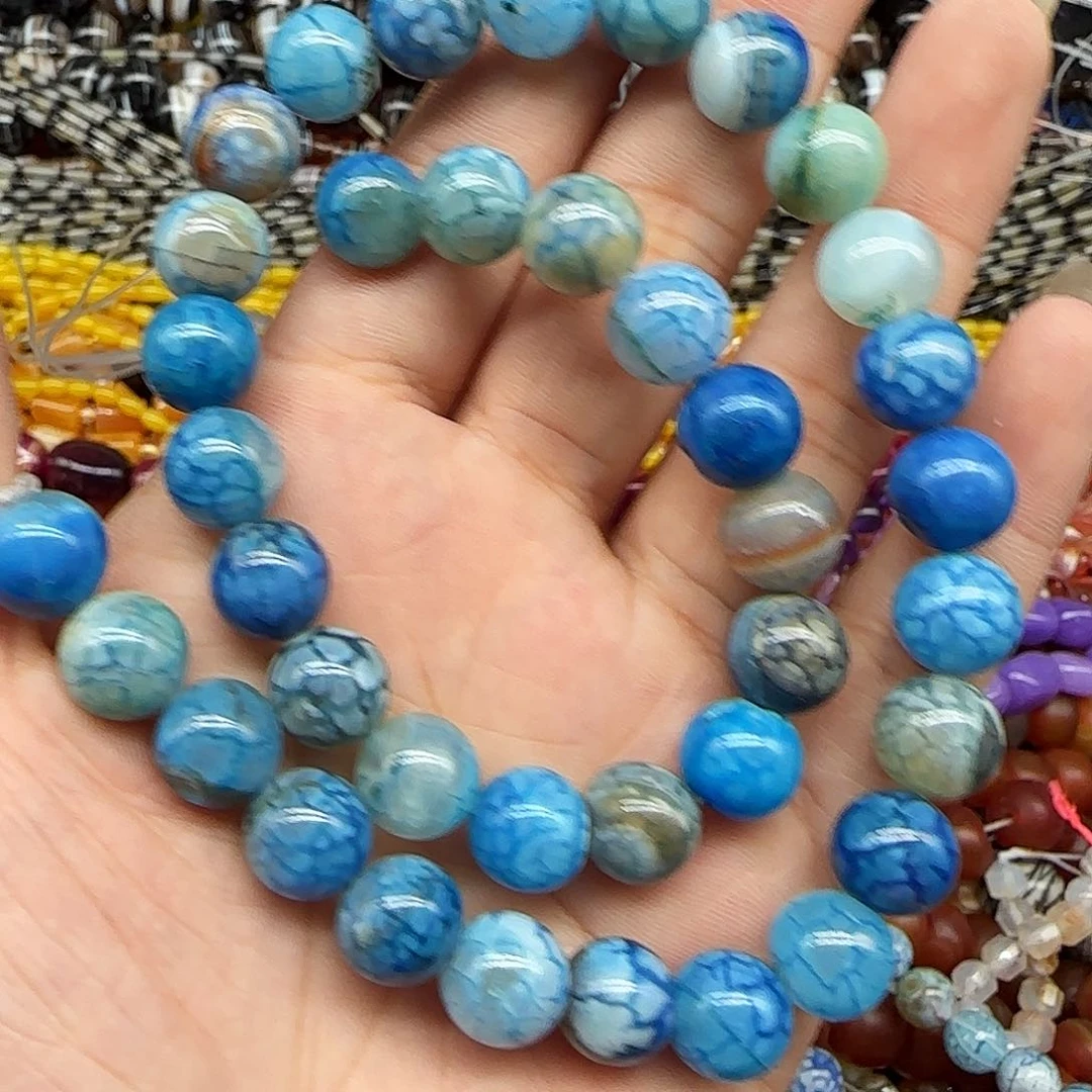 玛瑙/玉髓珠宝半成品合金龟背蓝玛瑙一条10mm