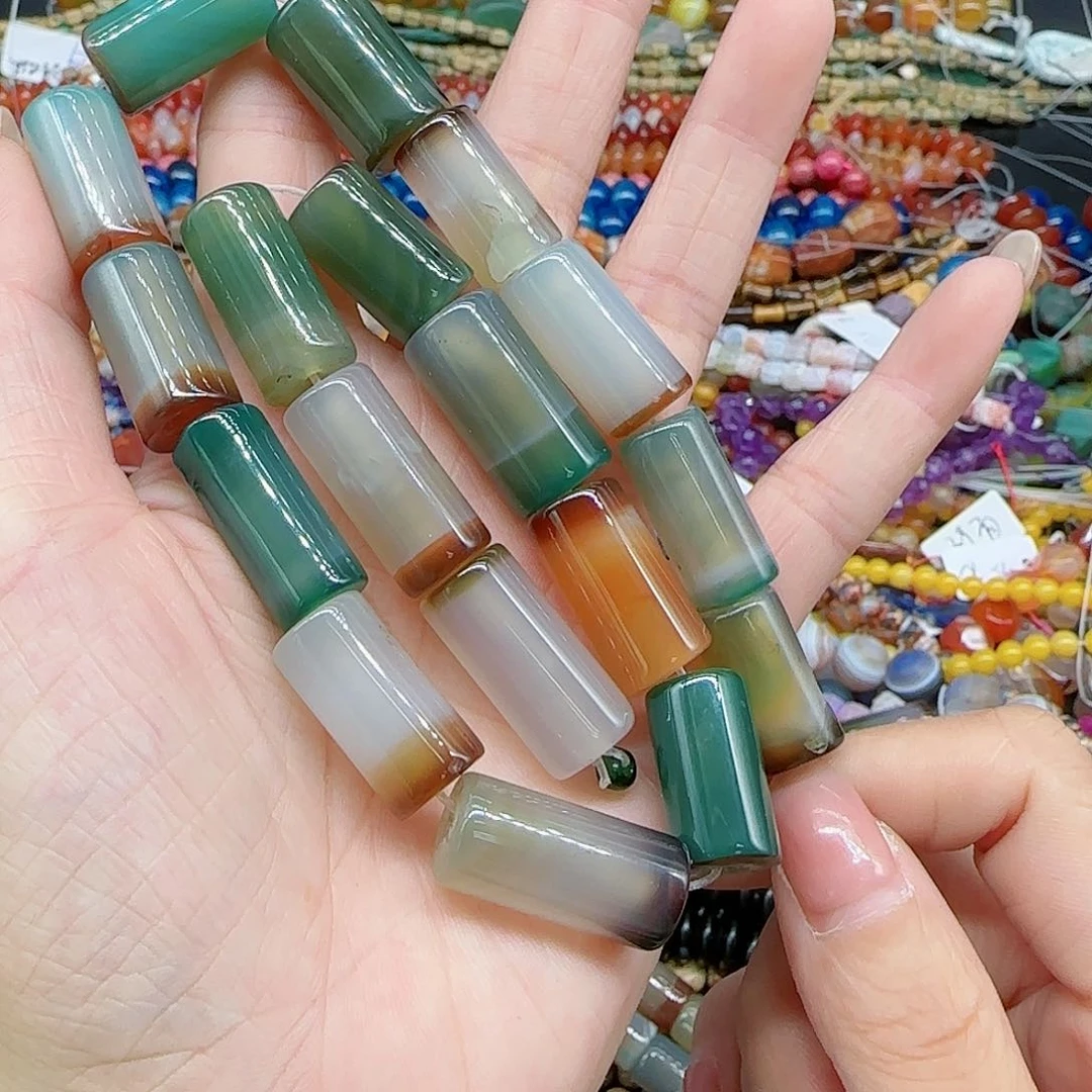 玛瑙/玉髓珠宝半成品合金龙陵渐变玛瑙桶珠11-21mm一条