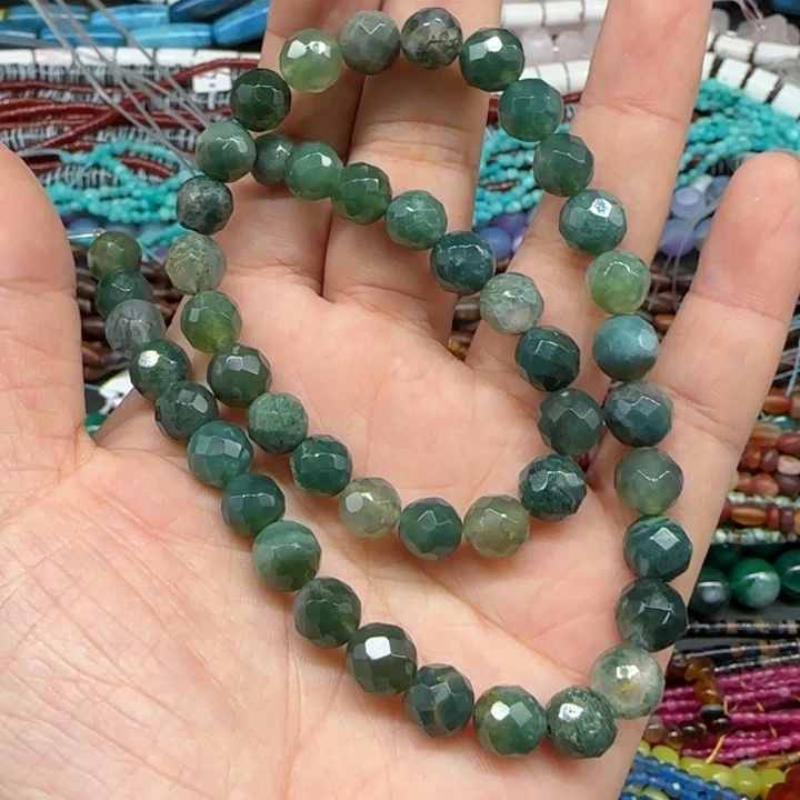 玛瑙/玉髓珠宝半成品合金切面水草玛瑙一条8mm