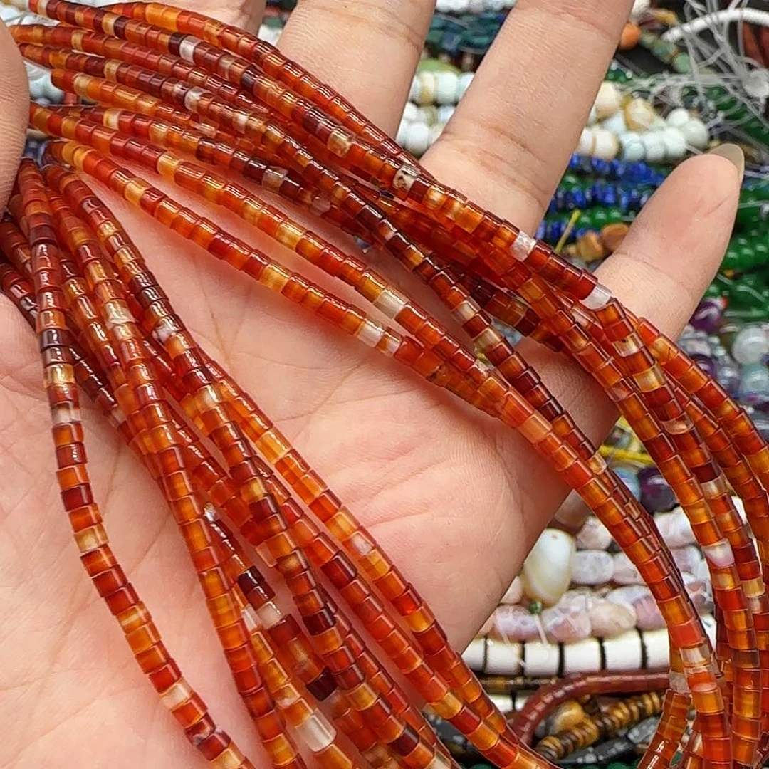 玛瑙/玉髓珠宝半成品合金快进红玛瑙剁珠一条3mm