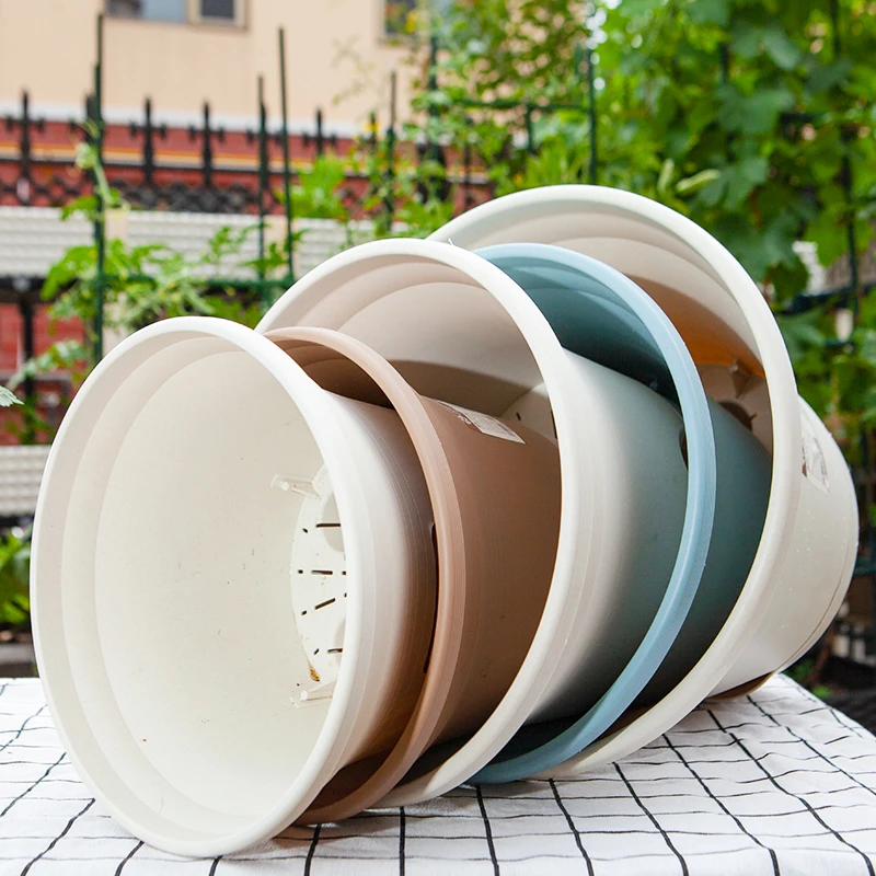 大号懒人花盆加厚树脂花盆阳台养花自动吸水塑料盆带托盘简约风
