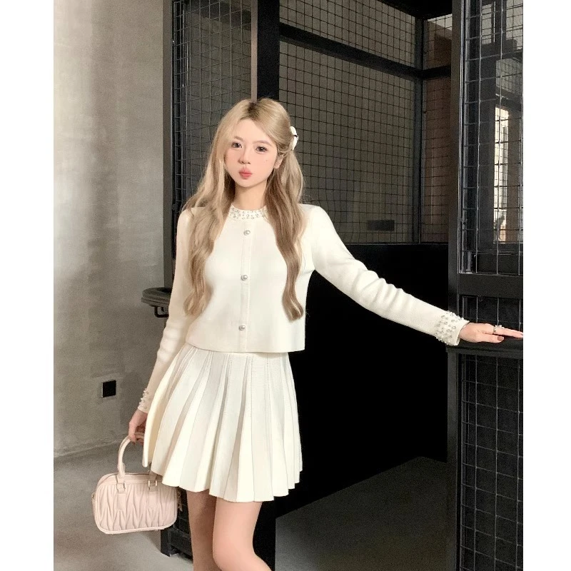 法式富家千金套装秋冬小香风针织长袖短款上衣半身裙高腰两件套女