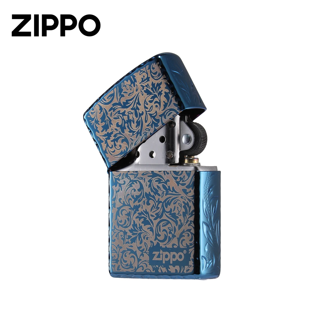 ZIPPO打火机精雕黑冰繁花双面蔓草吉祥防风煤油唐草花DYJ1