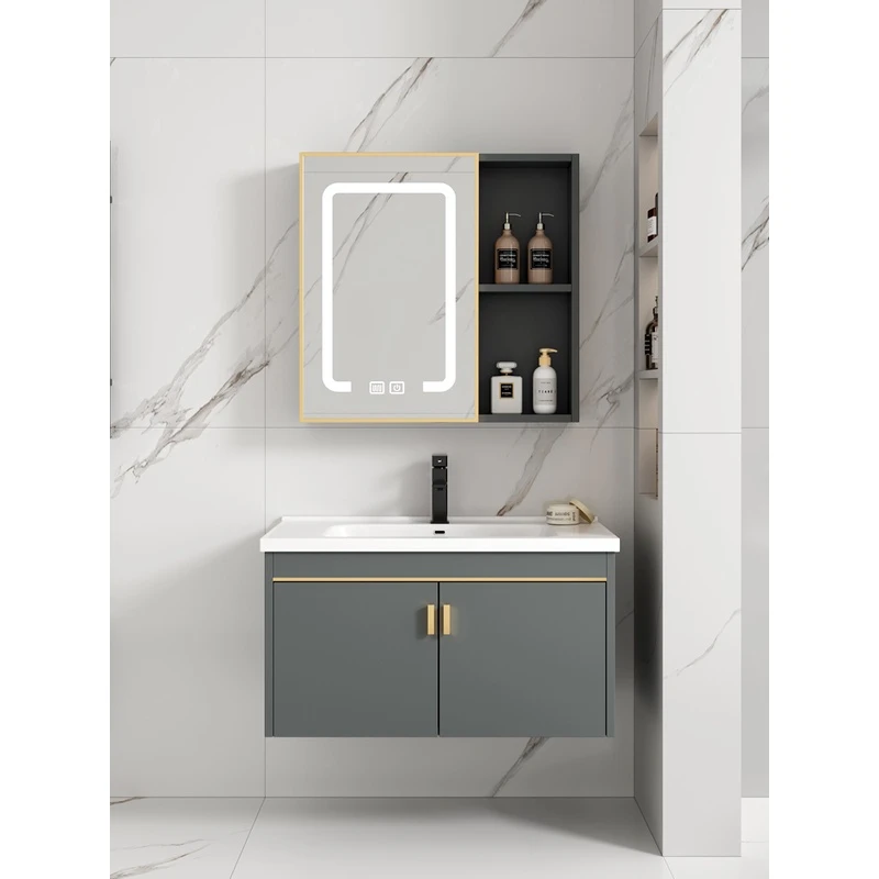 简约太空铝浴室柜卫生间洗手洗脸盆柜组合一体陶瓷洗漱台智能镜柜