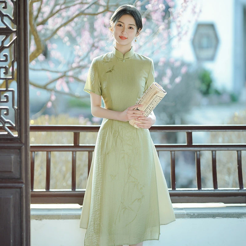 2023春夏季新款中国风气质旗袍日常中长款连衣裙200-101少女