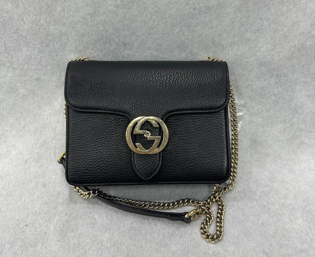 99新 GUCCI/古驰 风琴包 黑金