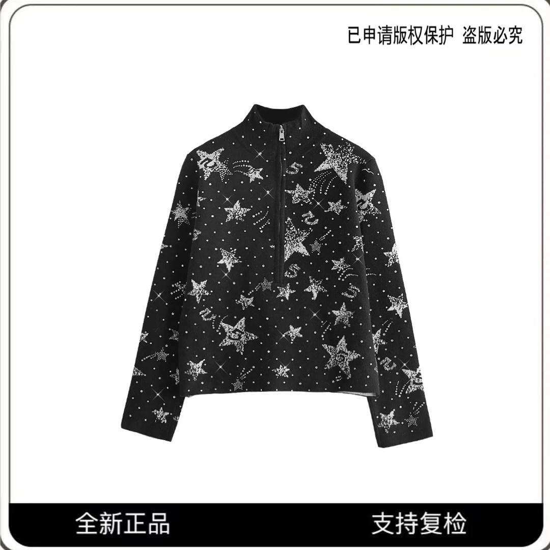 【梓涵专属 】星星数字重工烫钻半高领拉链外套毛衣