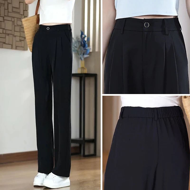 黑色西装裤女秋季款高腰垂感直筒休闲裤大码新款小个子窄版阔腿裤