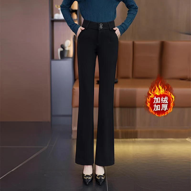 毛呢休闲微喇裤加厚2025秋冬新款高腰遮肉显瘦时尚百搭喇叭裤6695
