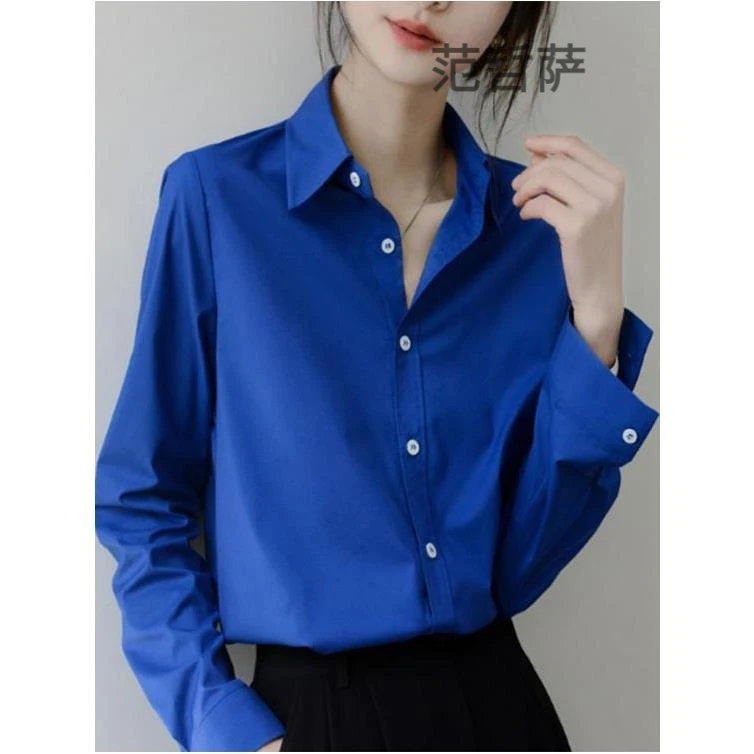 复古港风克莱因蓝蓝色女夏季设计感小众防晒衬衣外套别致垂感上衣