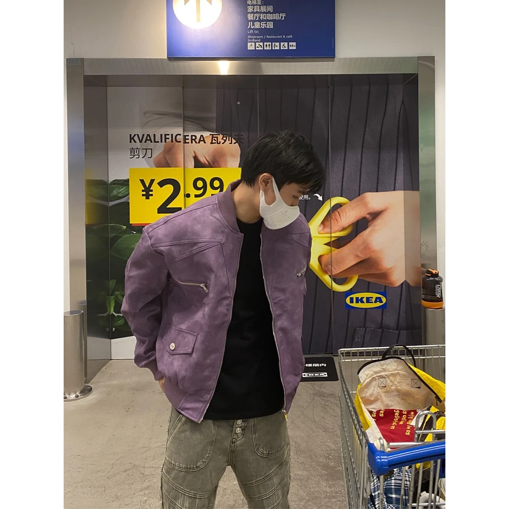 CM小众高级感美式复古拉链口袋麂皮夹克情侣款休闲男外套宽松外套