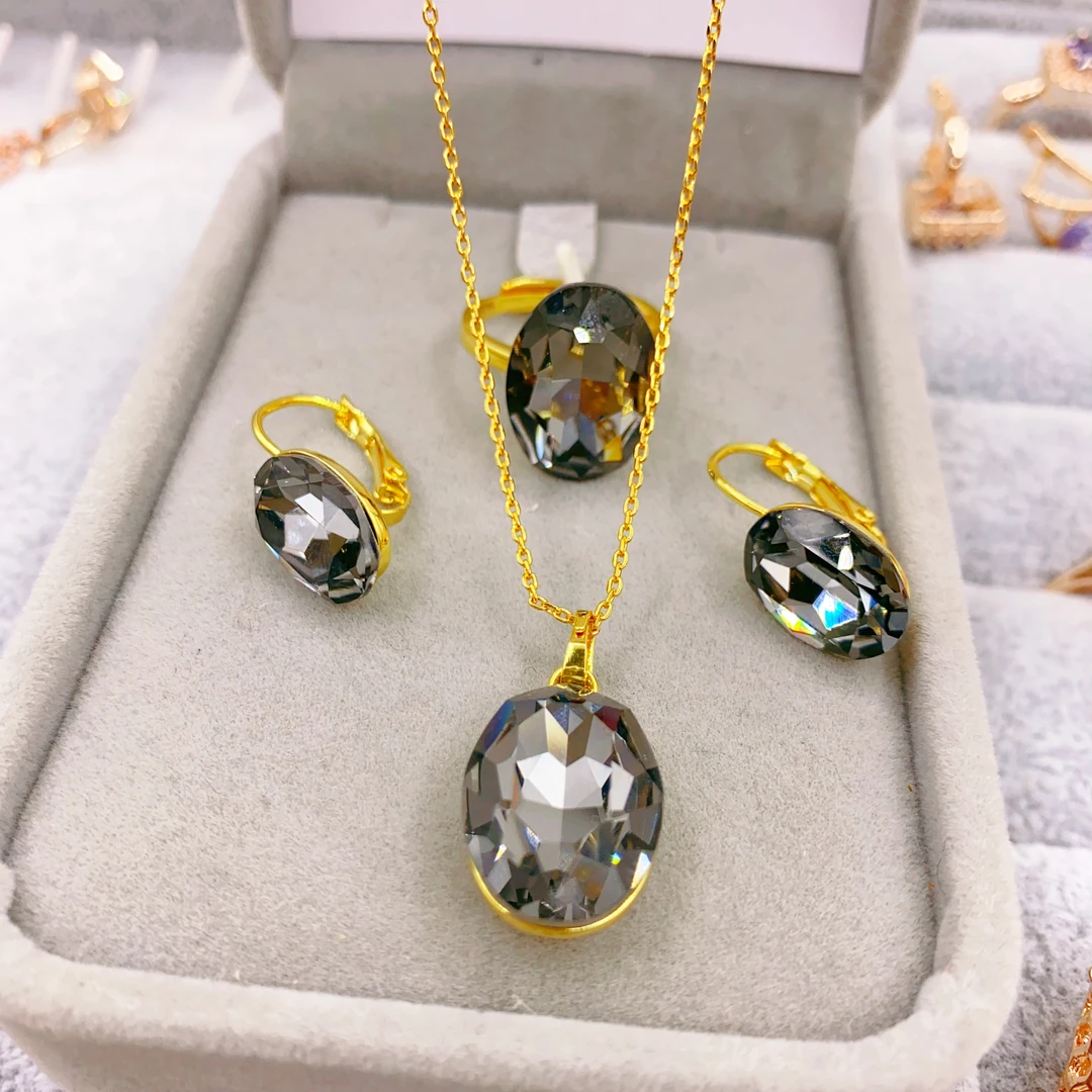 合金玻璃耳饰 粉丝福利 时尚洋气三件套 黑灰色 wahxi paliyat