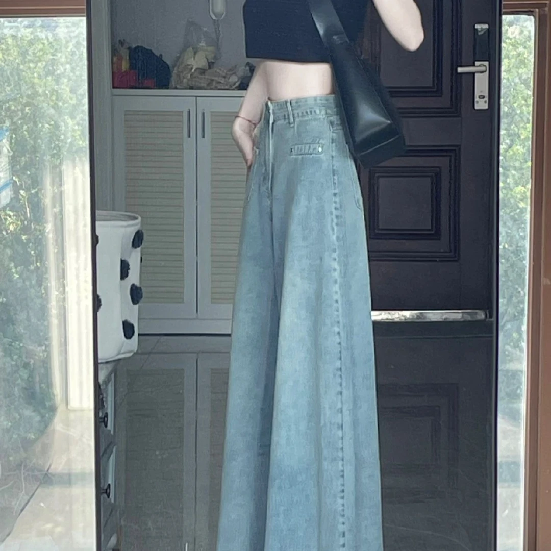 梨形身材高腰宽松拖地牛仔裤女2024年秋季新款大码直筒阔腿长裤子