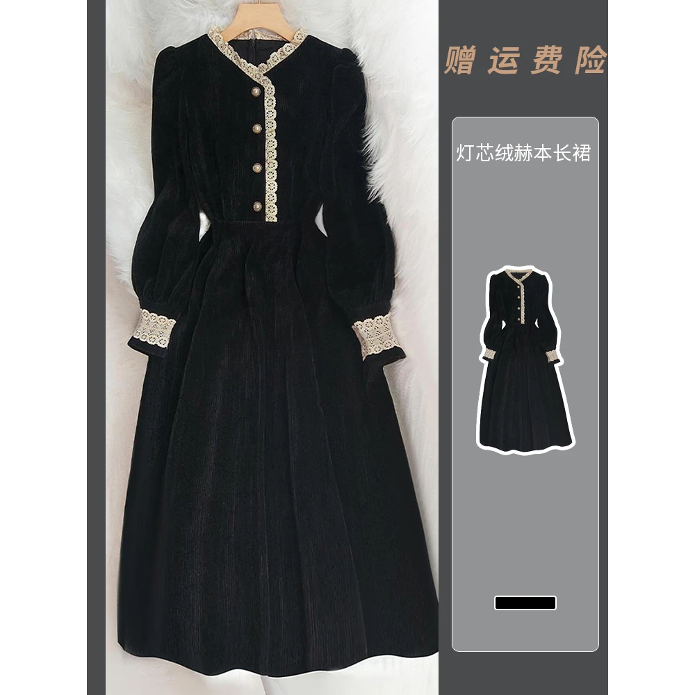 连衣裙女秋小礼服钓系新国风约会裙加厚小黑裙秋冬穿搭生日小礼裙