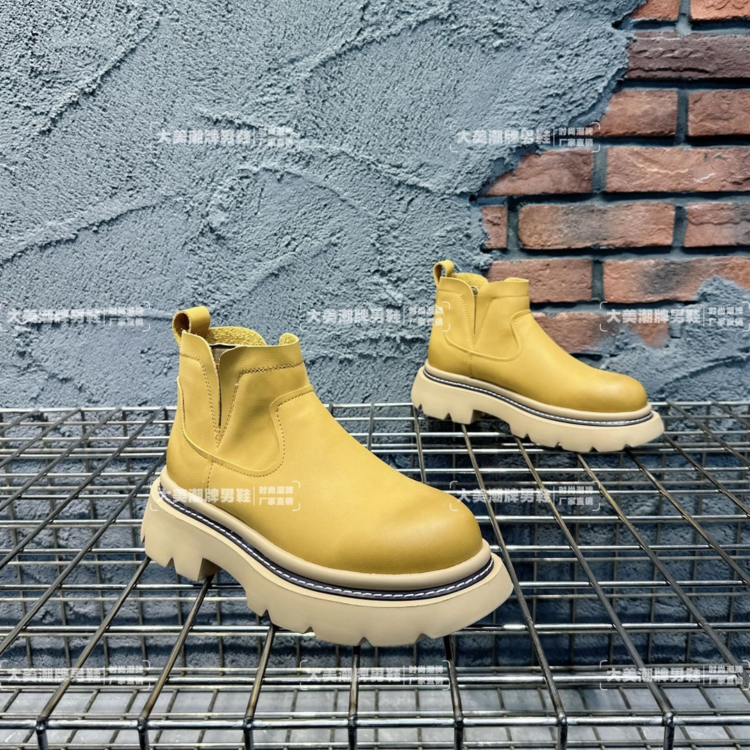 马丁靴单棉同款厚底切尔西靴男套筒新款增高休闲烟筒靴轻便潮流鞋